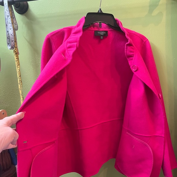 Talbots 14P Pink Wool Dbl faced Jacket Blazer with Ruffle Collar EUC - Picture 6 of 6